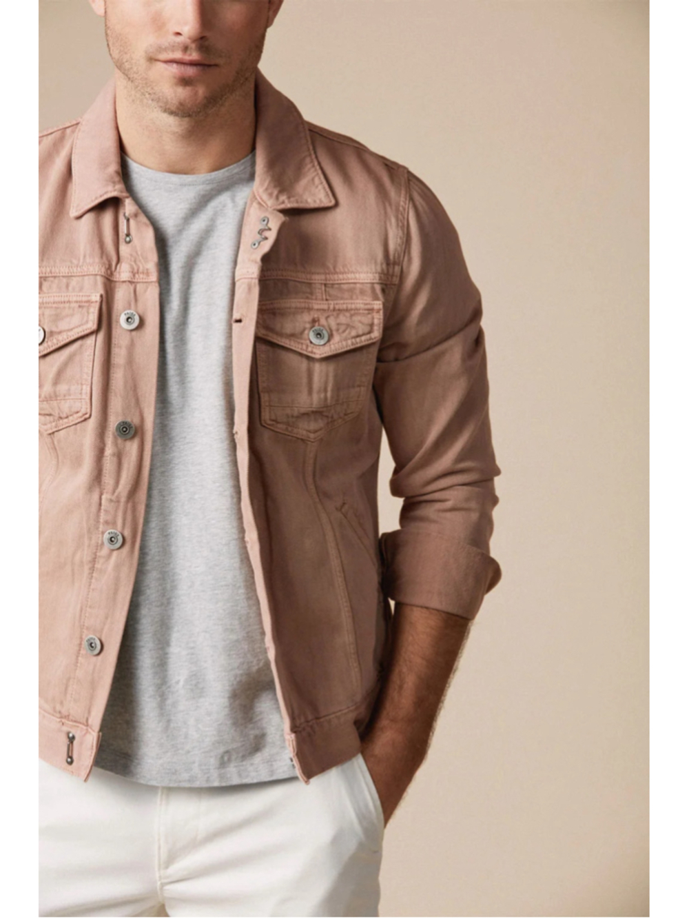 Men's PAIGE Lightweight Denim Jacket, Size L, blush pink